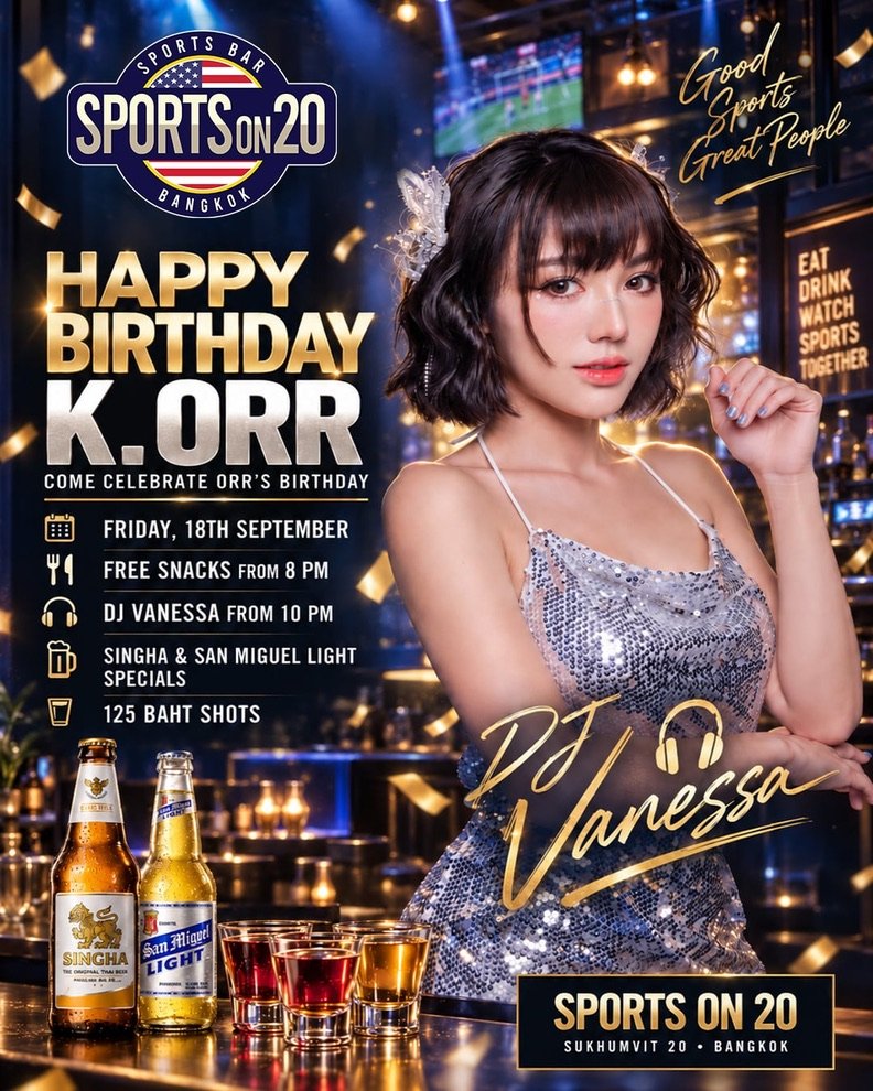 Happy Birthday K. Orr party flyer — Sports on 20, 18 September